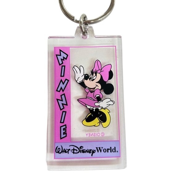 Walt Disney World Minnie Mouse Acrylic Keychain Key Ring Pink Purple - Picture 5 of 5